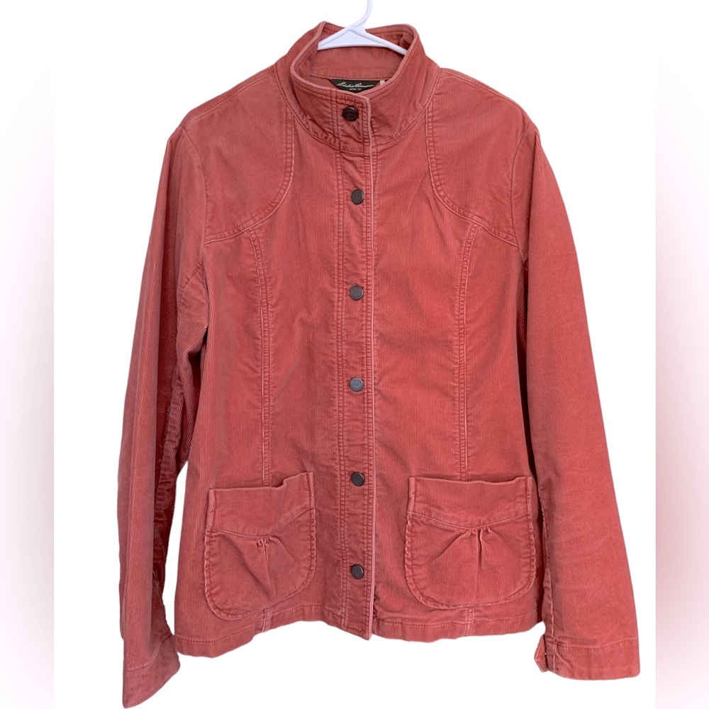 90βs Eddie Bauer Salmon Corduroy Button Down Utility Jacket Womenβs Size XLT